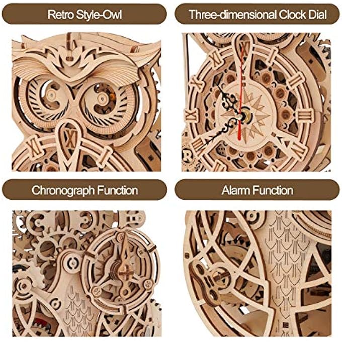 3D WOODEN PUZZLE FOR ADULTS OWL CLOCK MODEL KIT DESK CLOCK HOME DECOR UNIQUE GIFT FOR KIDS ON BIRTHDAY/CHRISTMAS DAY - Image 3